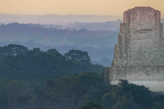 Sommet d'un temple et cime des arbres à Tikal au Guatemala